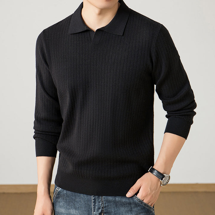 Herren Polokragen-Feinstrickpullover mit Rippstruktur und schmaler Silhouette Drune
