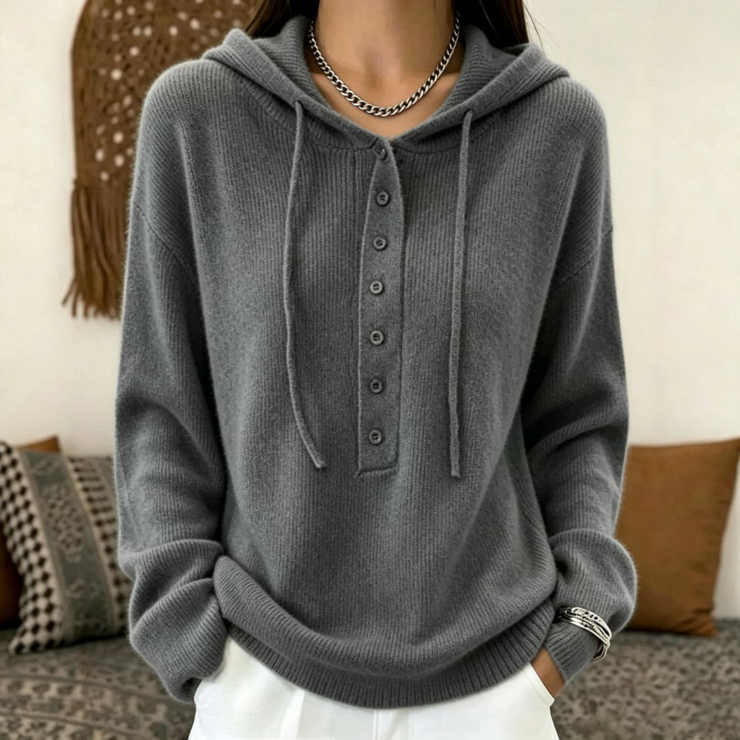 Damen Kapuzenpullover aus weichem Feinstrick mit Knopfleiste und relaxed Fit Drune
