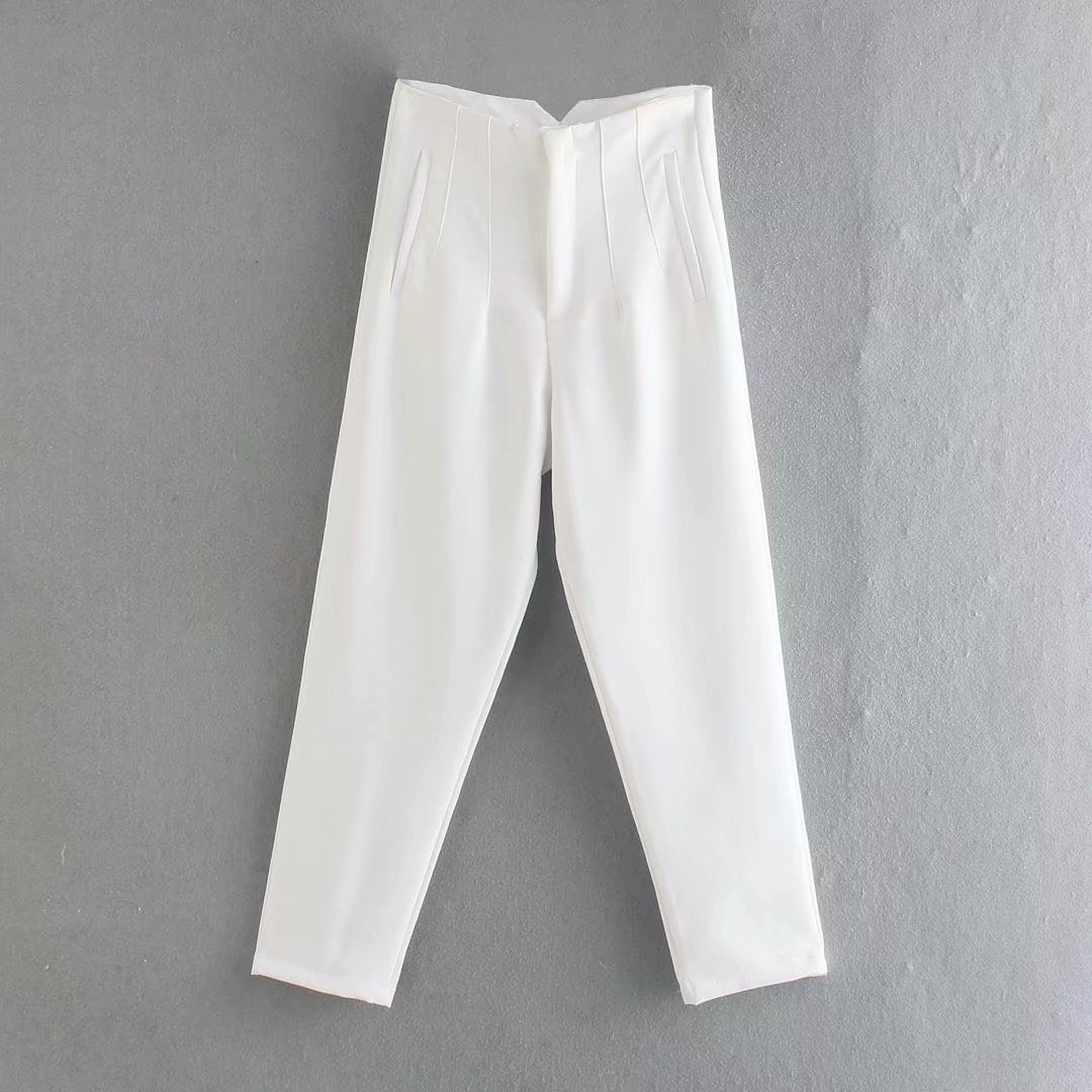 Damen Hochtaillierte tapered Anzughose mit Bügelfalte und Paspeltaschen Drune