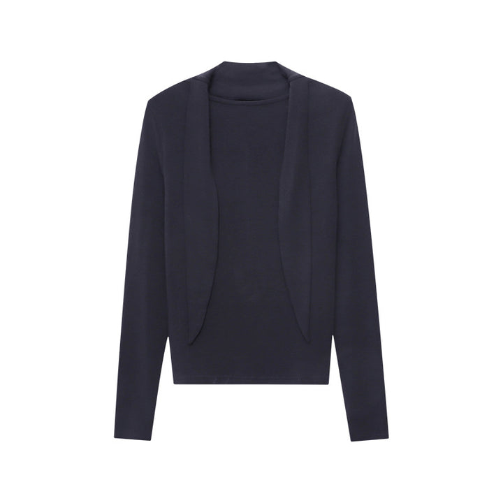Damen elegantes Longsleeve mit Wickelkragen Drune
