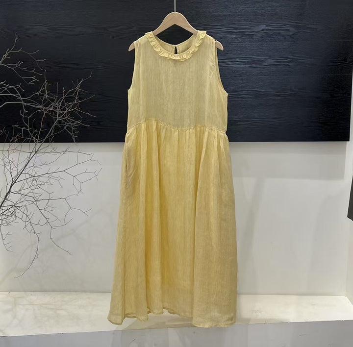 Damen Relaxed Fit Rüsch-Leinen-Maxi-Kleid Drune