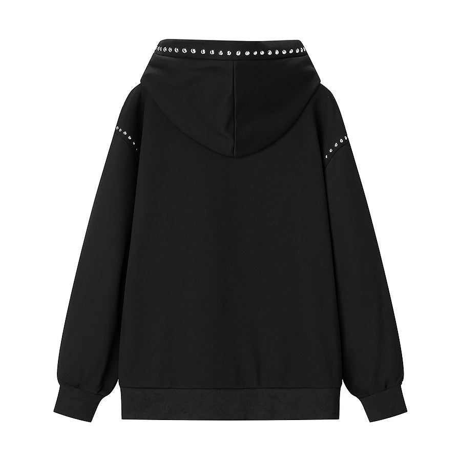 Damen Oversize-Kapuzenpullover mit Nietenbesatz und geripptem Saum Drune
