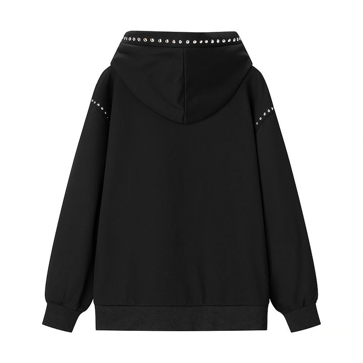 Damen Oversize-Kapuzenpullover mit Nietenbesatz und geripptem Saum Drune