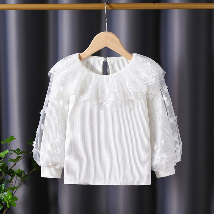 Damen Bluse mit romantischem Tüllkragen und floralen Stickereien Drune