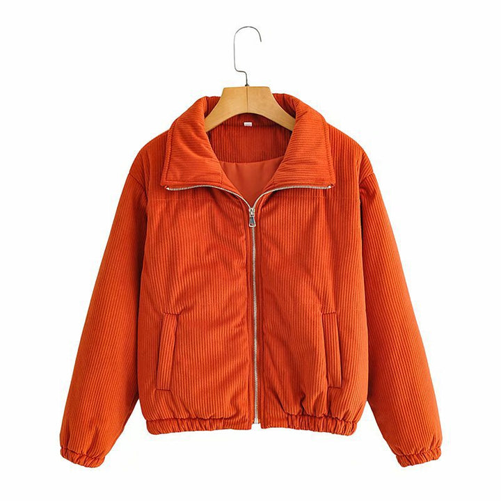Damen Lässige Cordjacke mit hohem Kragen und elastischen Bündchen Drune