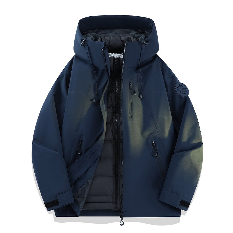 Damen Leichte wasserdichte Kapuzenjacke mit Teddy‑Charm und verdeckten Reißverschlusstaschen Drune