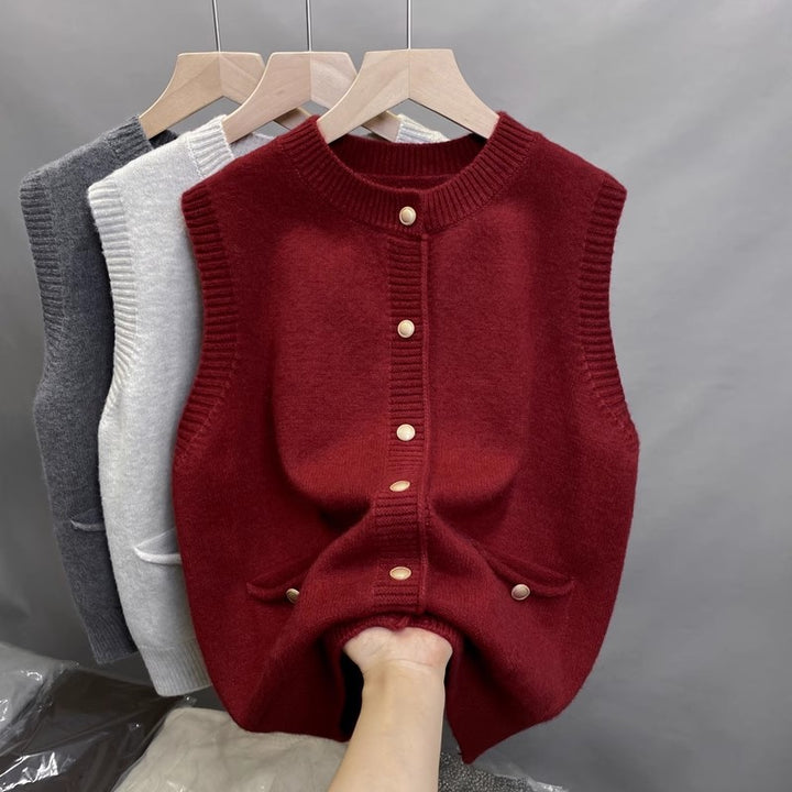 Damen Strickweste mit Knopfdetails und seitlichen Taschen Drune