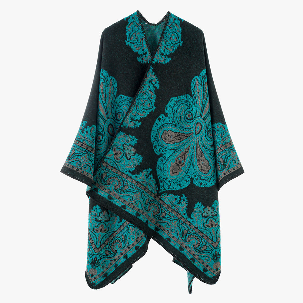 Damen Jacquard Überwurfcape aus feinem Strick mit Paisley-Bordüre Drune