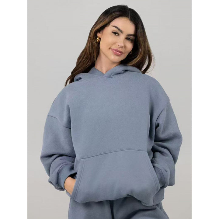 Damen nan oversized Kapuzenpullover mit Kängurutasche und weichem Fleece-Innenfutter Drune