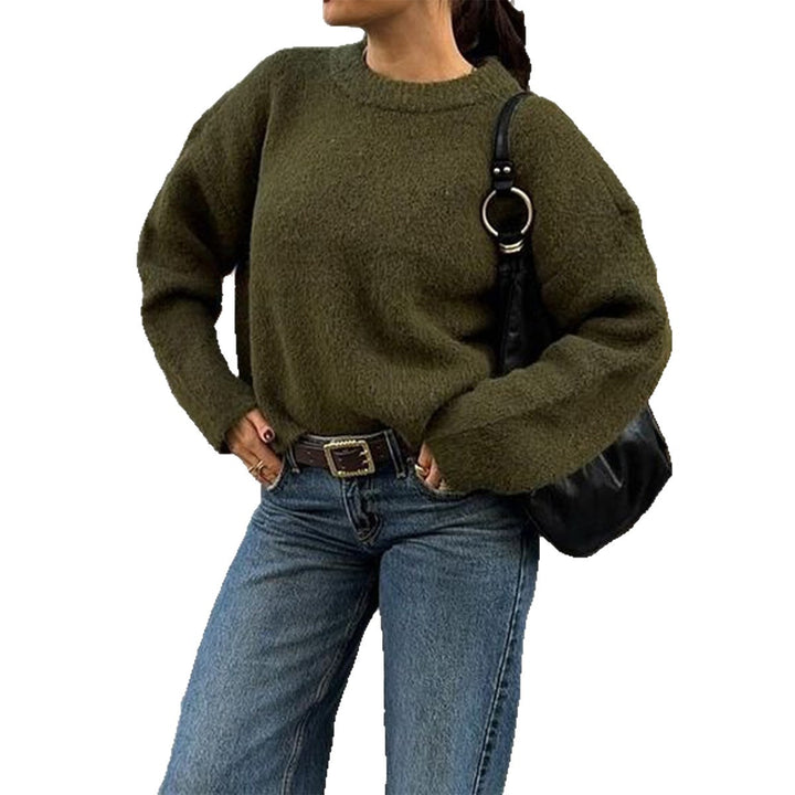 Damen nan kuscheliger Oversize-Strickpullover mit Rundhalsausschnitt und voluminösen Ballonärmeln Drune