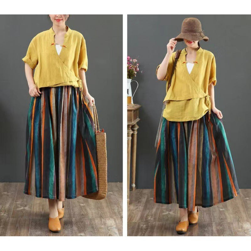 Damen Maxi-Rock mit buntem gestreiften Muster Drune