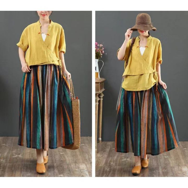 Damen Maxi-Rock mit buntem gestreiften Muster Drune