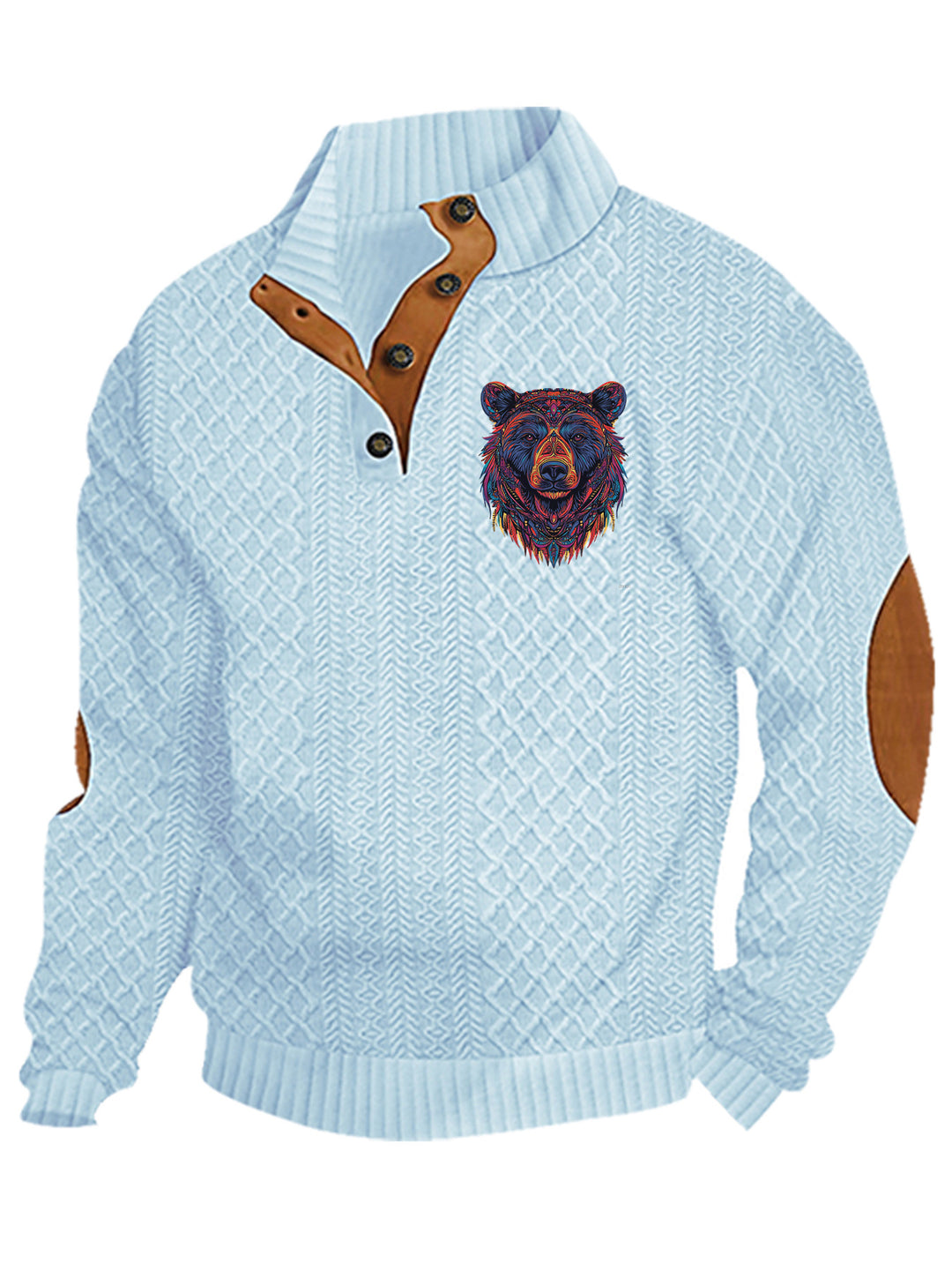 Herren nan Heritage-Strukturpullover mit Stehkragen Lederimitat-Besatz Ellenbogen-Patches und Halbknopfleiste Drune