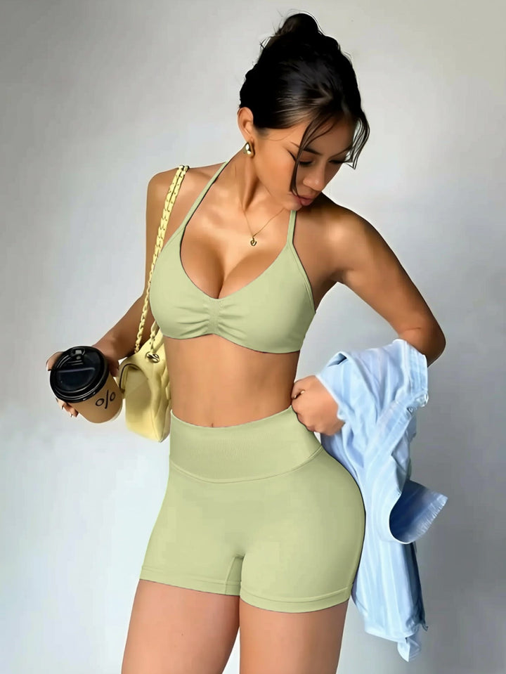 Damen Sportliches Bikini-Set mit hochgeschnittenen Shorts und rüschendetail Drune