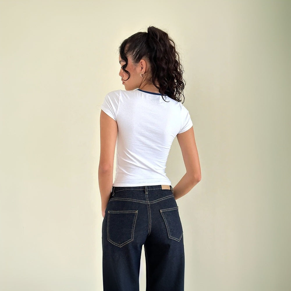 Damen Crop-Top mit dekorativem Schlüssellochausschnitt und elastischem Saum Drune