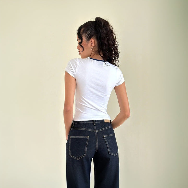 Damen Crop-Top mit dekorativem Schlüssellochausschnitt und elastischem Saum Drune