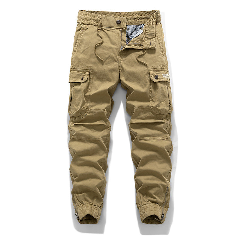 Herren Tactical-Canvas-Cargohose im Joggerstil mit elastischem Tunnelzugbund, Knieabnähern und Multifunktions-Pattentaschen Drune