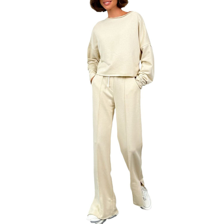 Damen lässiges Set aus cropped Pullover und weitem Trainingshose Drune