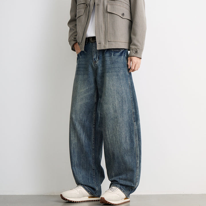 Herren weite Balloon-Jeans mit extra weitem Bein, tiefem Schritt und authentischer Used-Waschung Drune