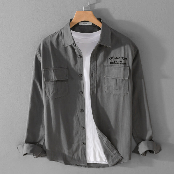 Herren Militärisch inspiriertes Overshirt mit Doppel-Brusttaschen und dezenter Stickerei Drune