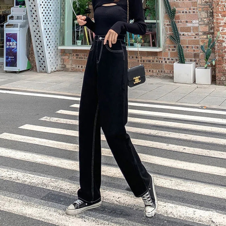 Damen Hochgeschnittene Jeans mit weitem Bein Drune