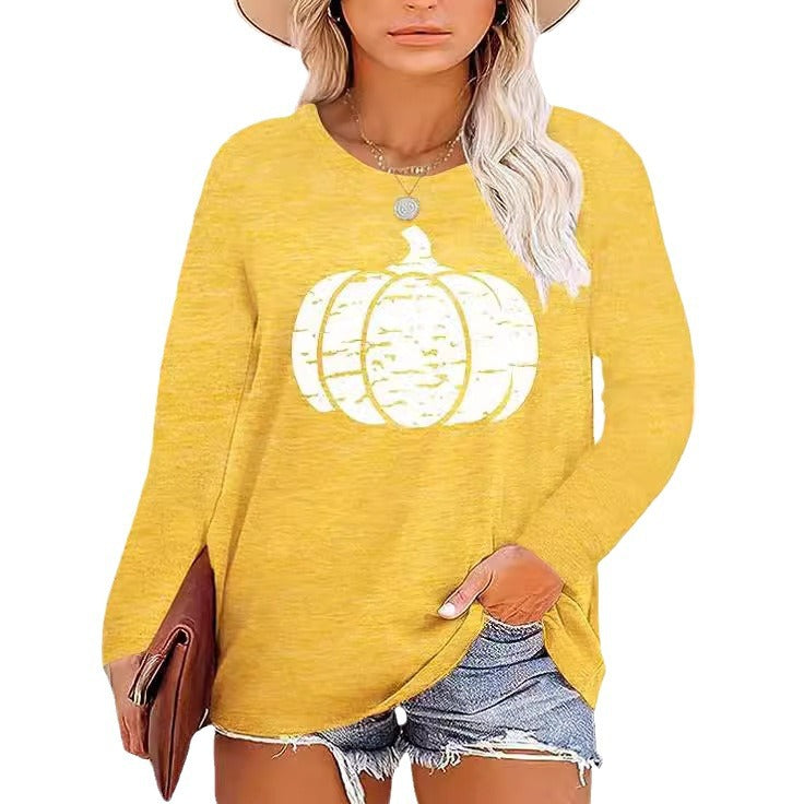 Damen Langarmshirt mit herbstlichem Kürbis-Motiv Drune