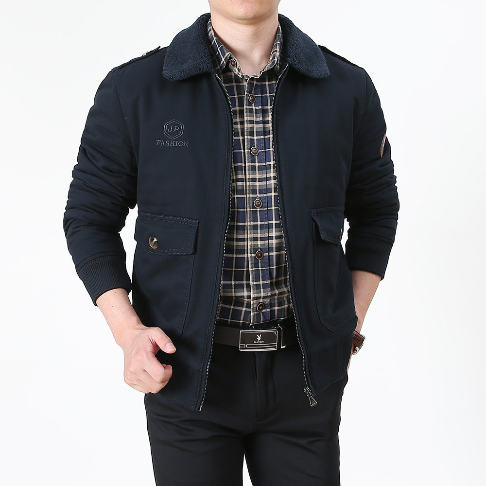 Herren Utility-Flightjacke aus Baumwollmix mit Teddykragen und aufgesetzten Pattentaschen Drune