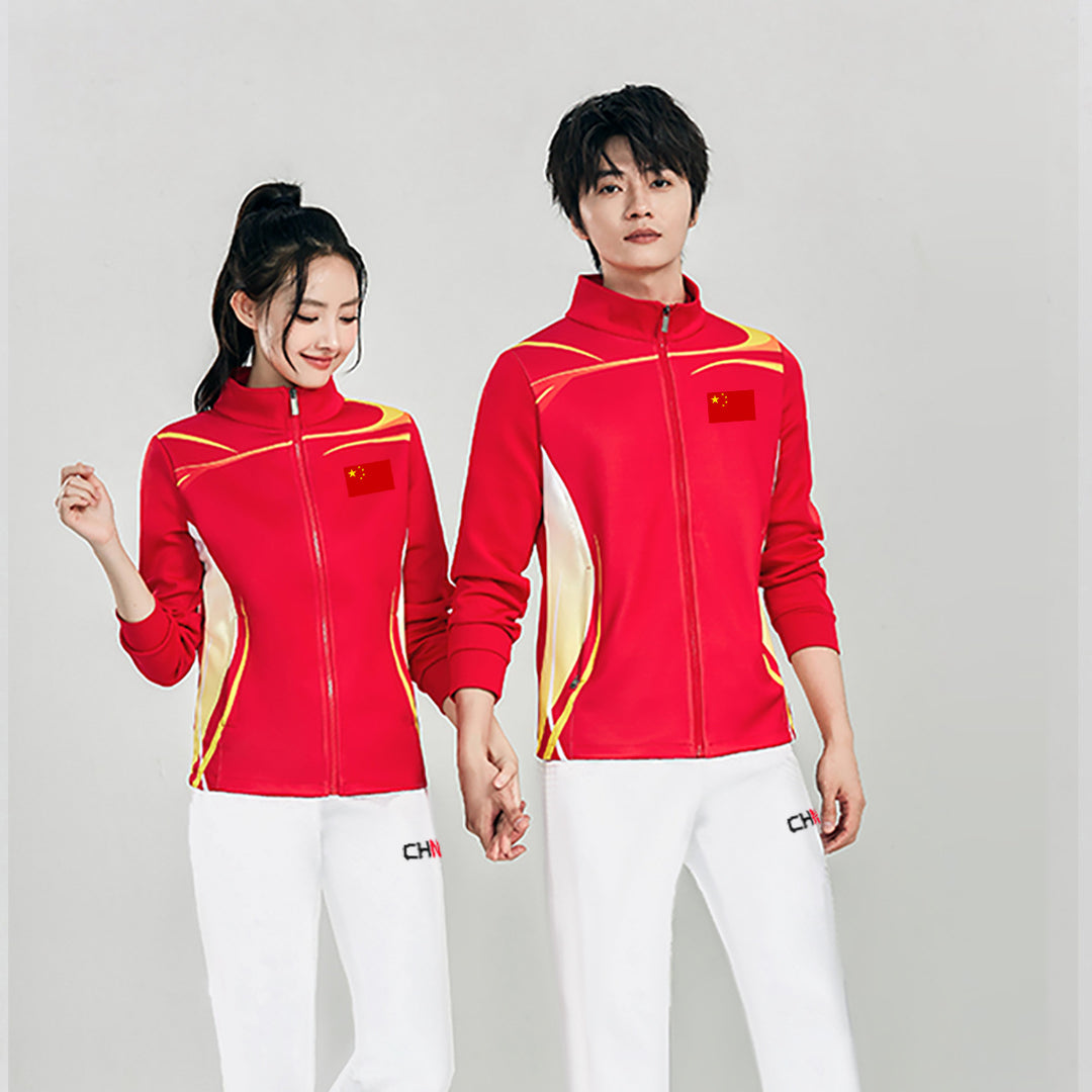 Unisex Team-Trainingsjacke mit Reißverschluss, Stehkragen und Flaggenpatch Drune