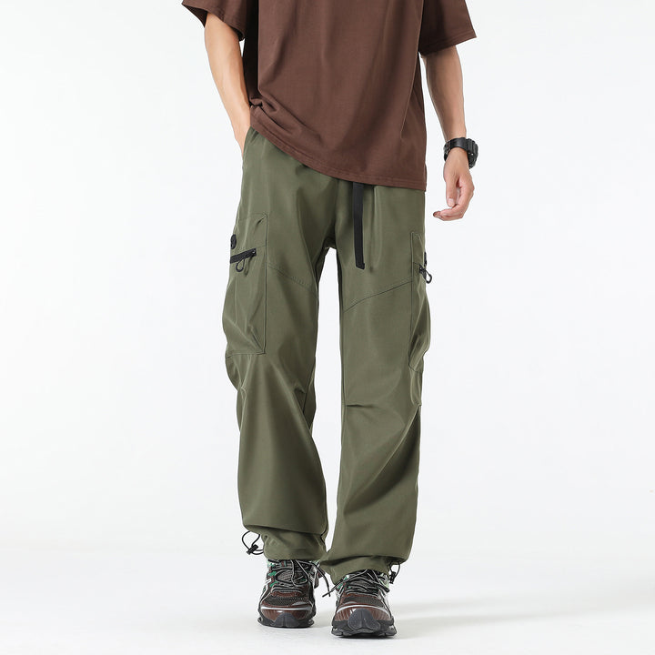 Herren Weite technische Cargo-Hose mit Multifachtaschen, Tunnelzug und verstellbaren Beinabschlüssen Drune