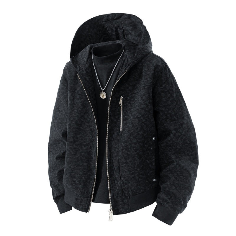 Herren Kapuzenblouson im Vintage-Suede-Look mit durchgehendem Reißverschluss und Rippenbündchen Drune