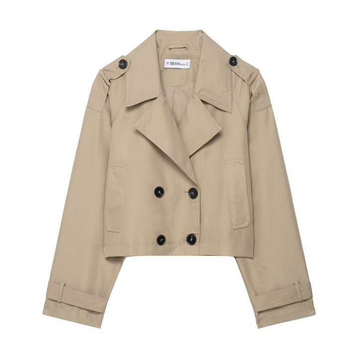 Damen 700+ Cropped‑Trenchblouson mit doppelreihiger Knopfleiste und Schulterpatten Drune