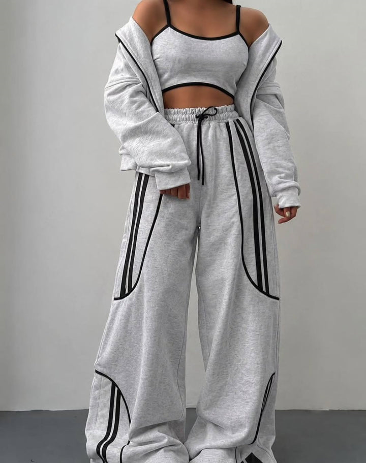 Damen Oversize Kapuzen-Sweatjacke mit Reißverschluss und weitem Trackpant-Set Drune