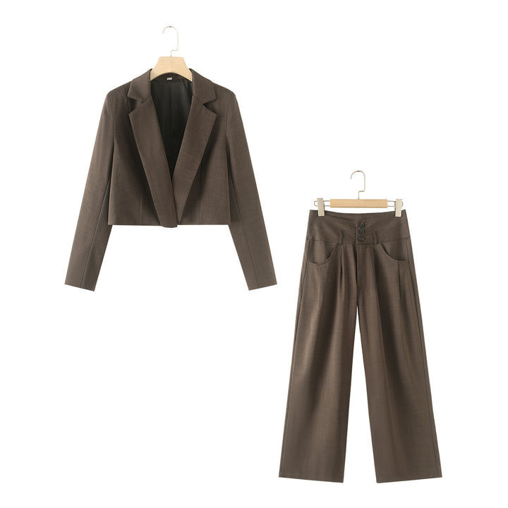Damen nan cropped Reversblazer-Set mit kurzem Sakko und Highwaist Weitbein-Hose Drune