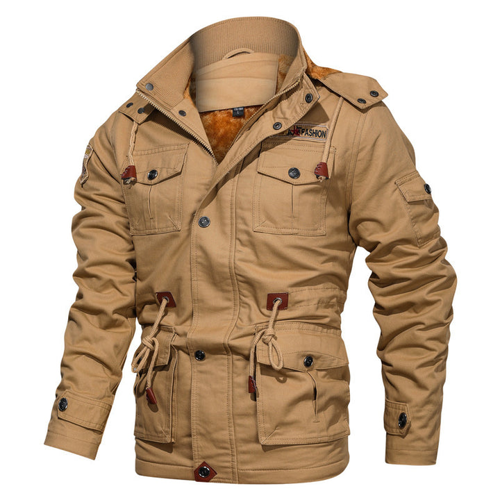 Herren Utility-Fieldparka aus Canvas mit Teddyfutter, Taillenkordel und Mehrfachtaschen Drune