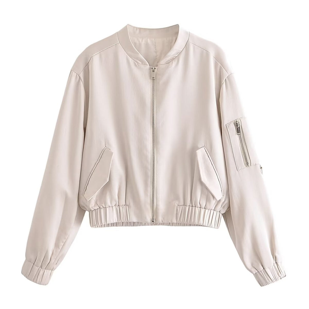 Damen Kurze Bomberjacke im Boxy‑Cropped‑Schnitt mit Reißverschluss und Ärmeltasche Drune