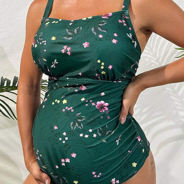 Damen Einteiler Badeanzug mit floralen Rüschendetails und elastischem Design Drune