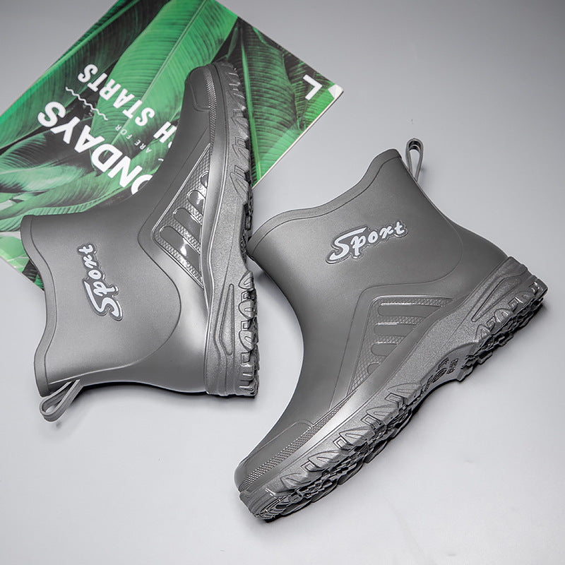Unisex Kurzschaftige wasserdichte Gummistiefel mit profiliertem Outdoor-Laufsohlen-Design Drune