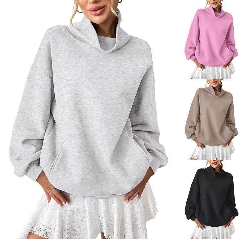 Damen Lässiges Oversize-Sweatshirt mit Schlauchkragen und Kängurutasche Drune