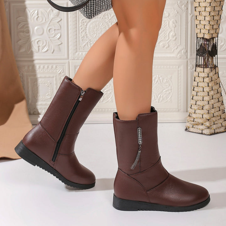 Damen modische Stiefel mit elegantem Reißverschluss und komfortabler Sohle Drune