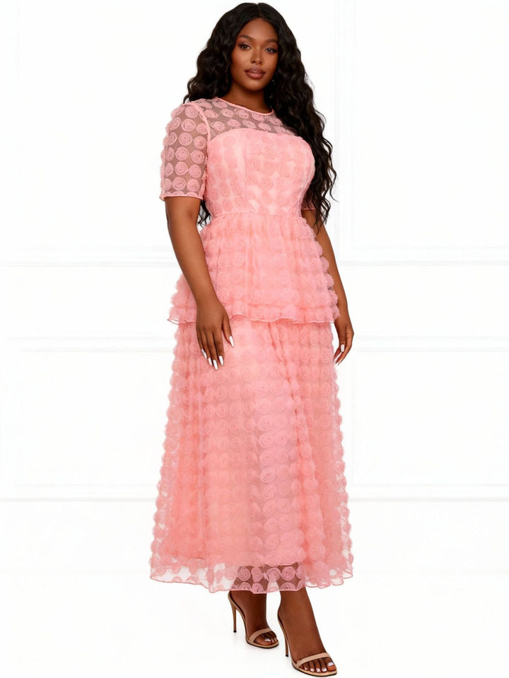 Damen romantisches Tüllkleid mit floralem Design und schichten Drune
