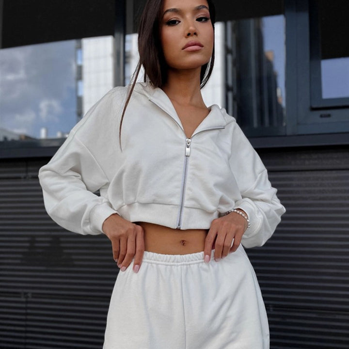 Damen Cropped-Zipper-Kapuzenjacke mit taillenhohen Fransen-Shorts Lounge-Set Drune