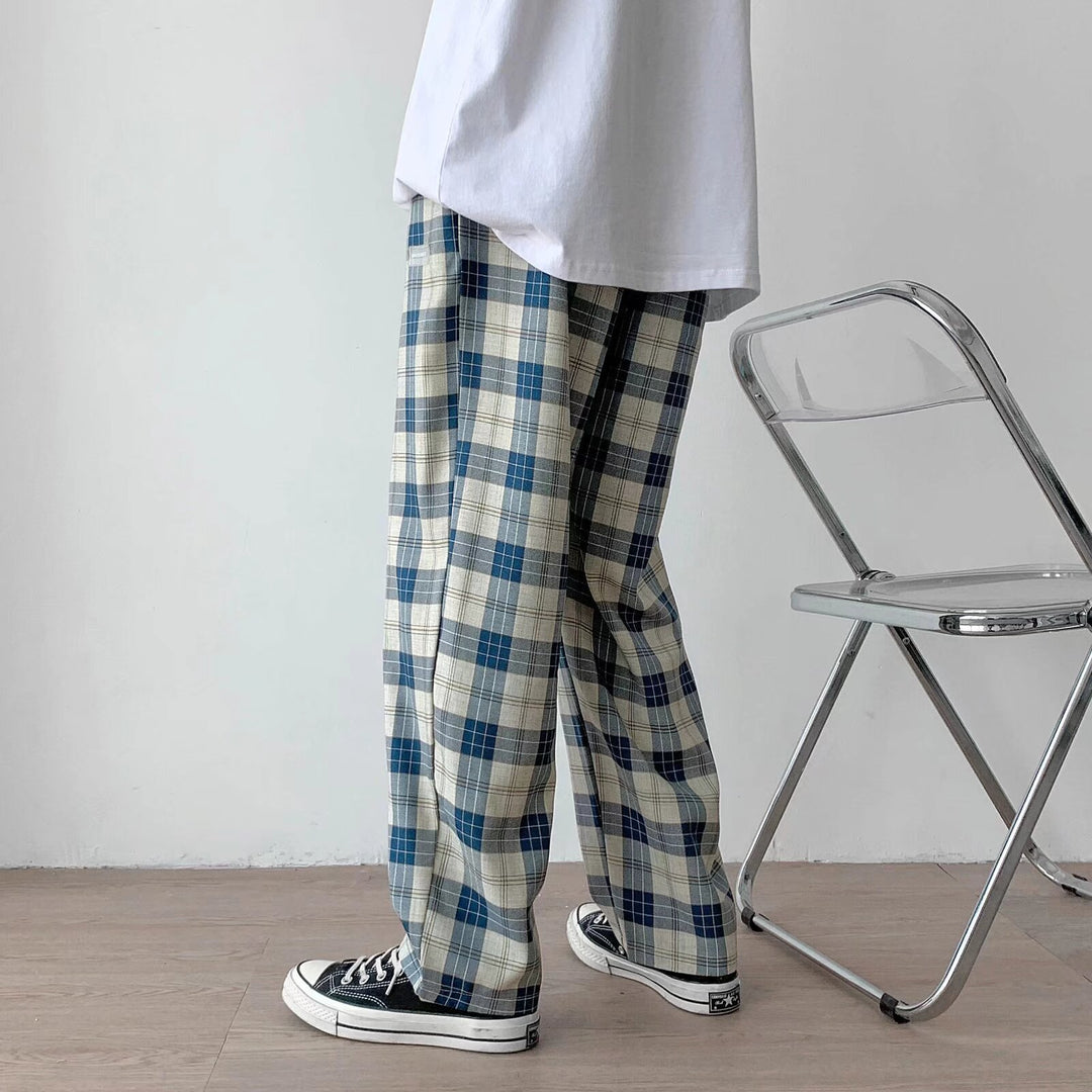 Herren Karierte Relaxed-Fit Hose mit Kordelzug und geradem Bein Drune