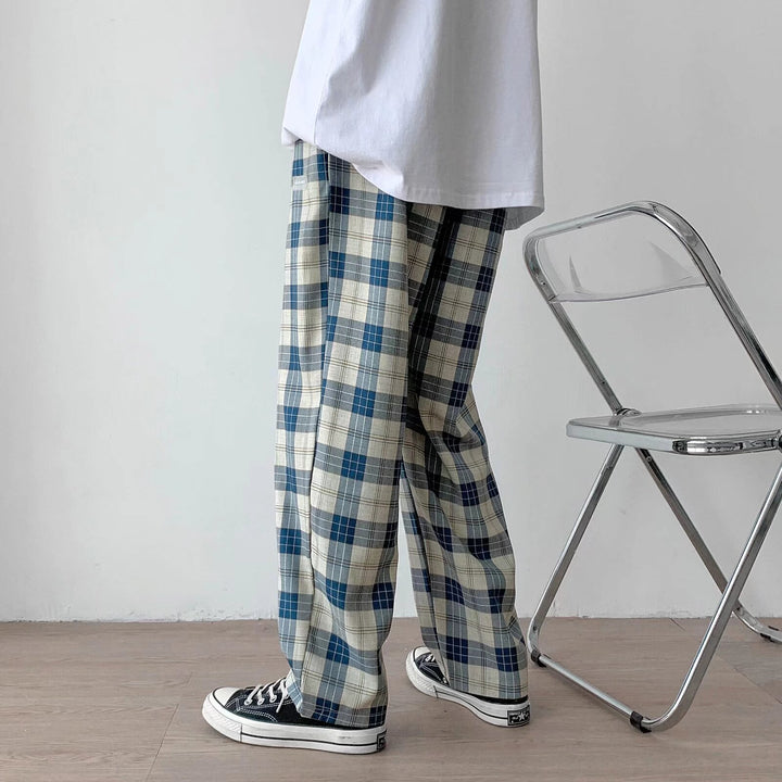 Herren Karierte Relaxed-Fit Hose mit Kordelzug und geradem Bein Drune