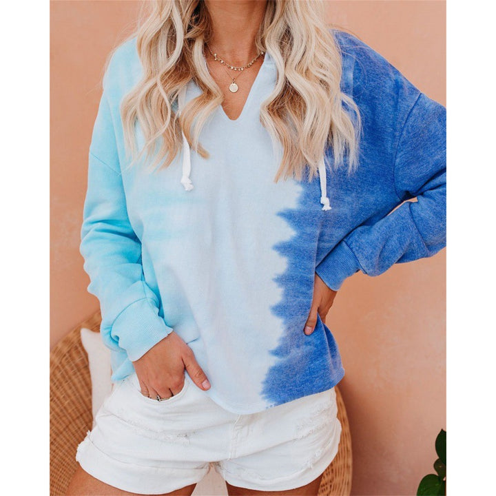 Damen V-Ausschnitt Kapuzenpullover mit Batikdesign Drune