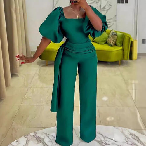 Damen Eleganter Jumpsuit mit voluminösen Puffärmeln und tailliertem Bund Drune