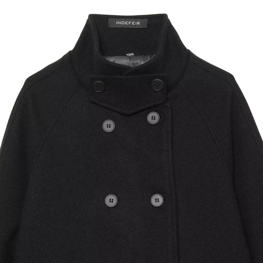Damen Kurzer Doppelreihiger Wollmix-Cape‑Mantel mit hohem Stehkragen Drune