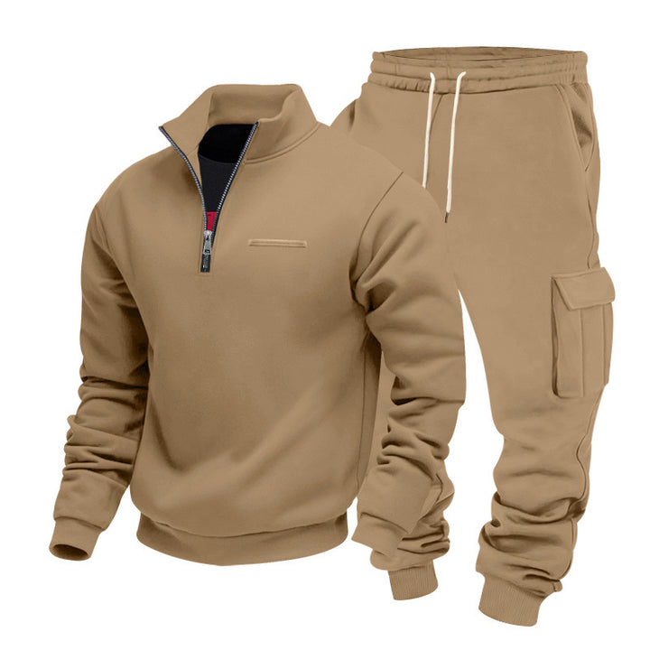Herren Zip-Pullover- und Cargo-Jogger-Set aus weichem French-Terry Drune