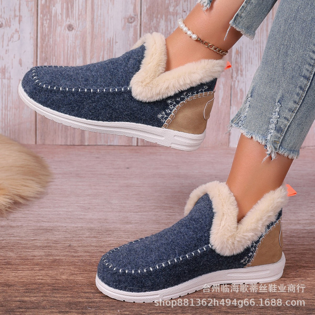Damen Gefütterte Kurzstiefel-Hausschuhe mit Faux-Fellkragen und rutschfester Gummisohle Drune