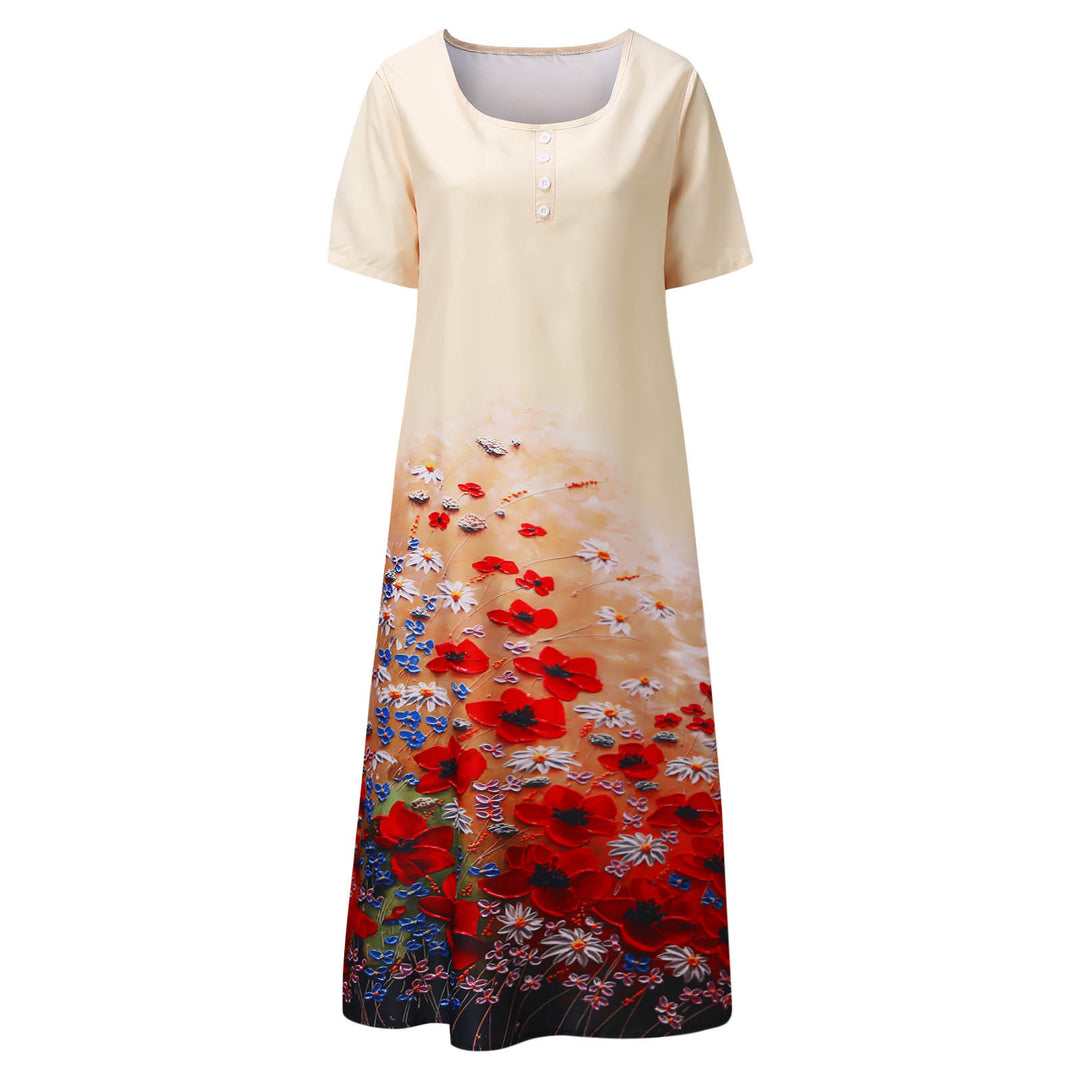 Damen Langärmliges Maxikleid mit floralem Druck und eleganten Knopfdetails Drune