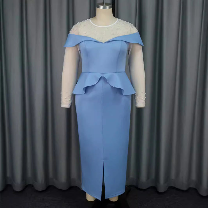 Damen elegantes Midi-Kleid mit schulterfreiem Design und Rüschenelement Drune